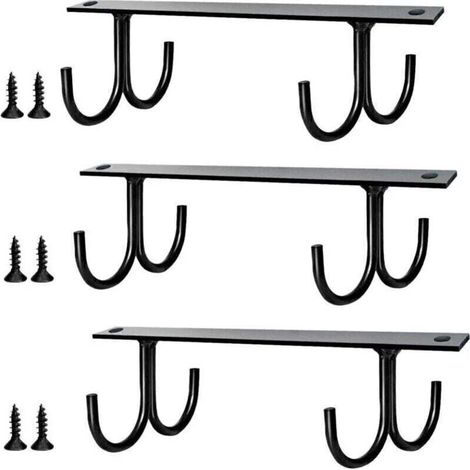 3er-Pack hängender Tassenhalter unter dem Schrank (schwarz), Tassenaufbewahrungshaken unter dem Schrank, 12 Haken für Kaffeetassen unter dem Regal