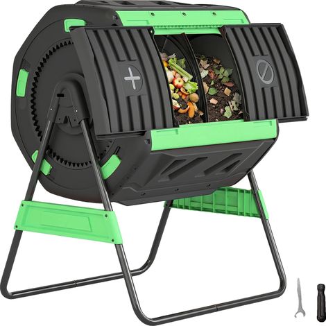 Compostador de doble cámara, capacidad de 200 litros, color verde militar. (1/2)
