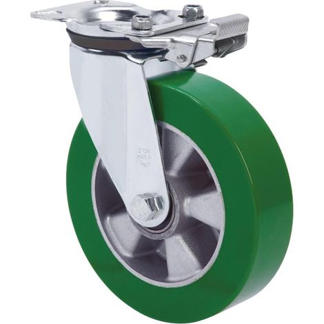 rueda giratora placa mec.dir.4mm 10zvrmd160-augb aluminio-poliur.verde bolas (1/2)