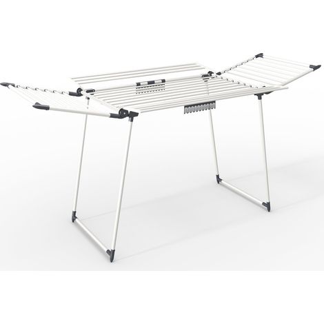 Séchoir à Linge Grande Capacité 25 m de Séchage Étendoir Extensible Pliable avec Ailes et Pinces à Linge pour Usage Intérieur et Extérieur 175x92x106cm Blanc (1/5)
