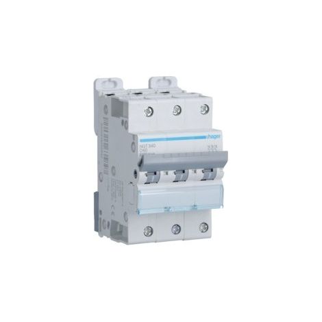 Disjoncteur 3 Pôles 6-10kA courbe D 40A 3 modules HAGER NGT340 (1/2)