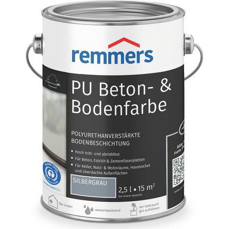 Remmers PU Beton- und Bodenfarbe, silbergrau, seidenmatt, 2,5 Liter, Betonfarbe, für Beton/Estrich/Zementfaserplatten, belastbar und chemikalienbeständig