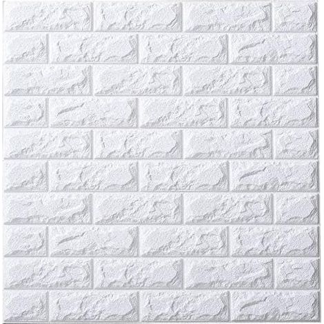 Stickers Muraux Brique Autocollant Papier Peint 3d Brique De Pierre Amovible Décoradif Imperméable Auto-Adhésif Pour Chambre Maison Cuisine (77 Cm X 70 Cm) (Blanc) 5pcs (1/5)