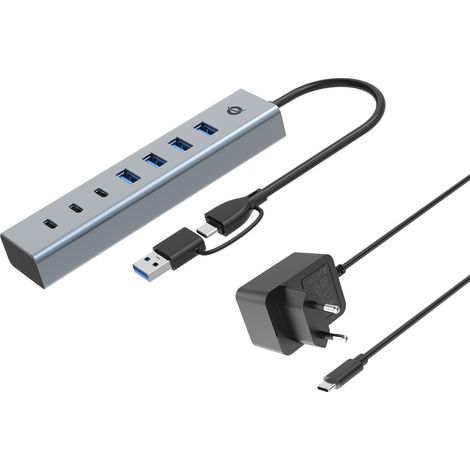 Hub Usb 3.0 Conceptronic Hubbies20gp 7 Puertos Usb-c A 3xusb-c 4xusb-a Con Alimentador