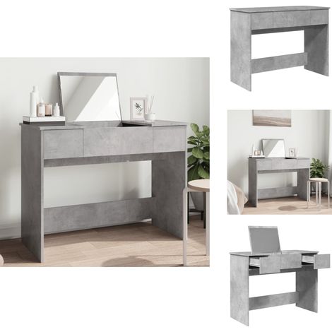Coiffeuse avec miroir gris béton 100x45x76 cm - Coiffeuse - Meuble De Salle De Bain - Table De Maquillage - Dressing - Miroir (1/5)