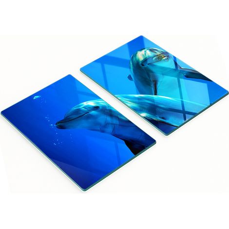 Tablas de servir de cristal para cocina con dibujos de dos delfines, 2x40x52 cm. (1/5)
