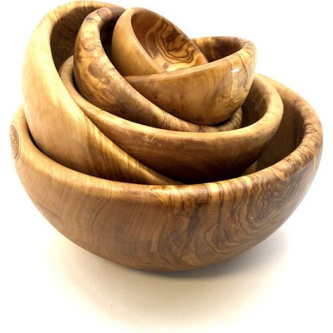 Lot de 6 Bols Ronds en Bois d'Olivier, Coupelles Gigognes Empilables, Diamètre Max 15 cm - PANGIVO (1/5)