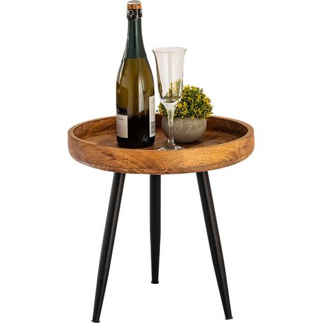 Table d'appoint ronde en bois de manguier et métal noir Ø 40 ou 50 cm - 2ème choix - PANGIVO