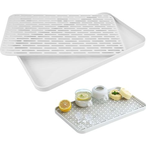31 x 17,5 x 2,2cm Egouttoir Vaisselle Plastique - Tapis Absorbant et Séchage Vaisselle, Plateau Égouttoir et Séchage, pour Tasses, Bols, Fruits,Blanc (1/5)