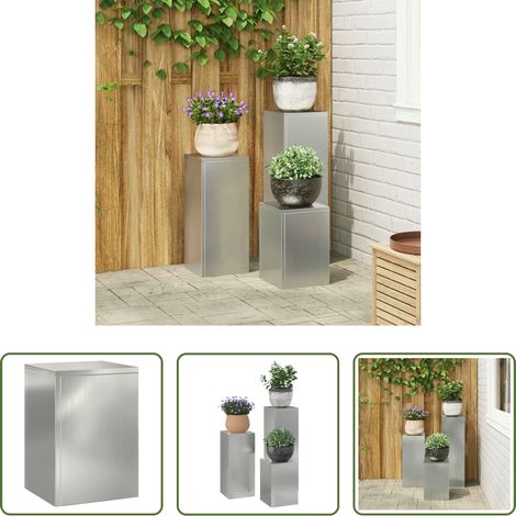 Pot en métal - Support de Plante 3 pcs Argent Acier galvanisé (1/5)
