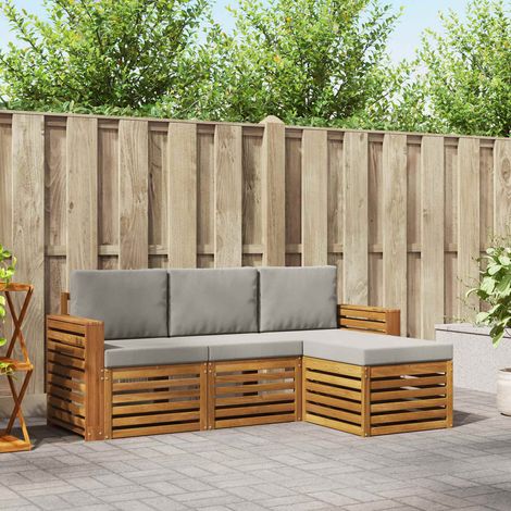 Outdoor-Sofagarnitur mit Kissen 4 pcs Natürlich und Hellgrau (1/5)