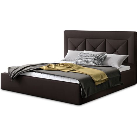 Lit moderne en simili cuir CLARIN - Avec ou sans rangement avec sommier-Marron-200x200-Version avec sommier (1/4)