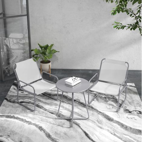 Muebles de jardín de acero 2 plazas gris, con mesa redonda, respaldo alto y malla transpirable (1/5)