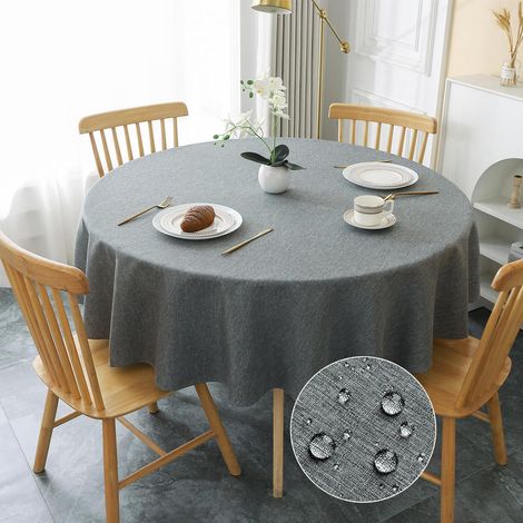 Tischdecke Rund Ø180cm Grau Wasserabweisend Leinen-Optik Kratzfest Polyester