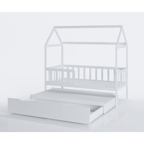 Maison de lit - lit enfant 160x80 cm - avec lit tiroir et lit d'appoint - blanc (1/3)