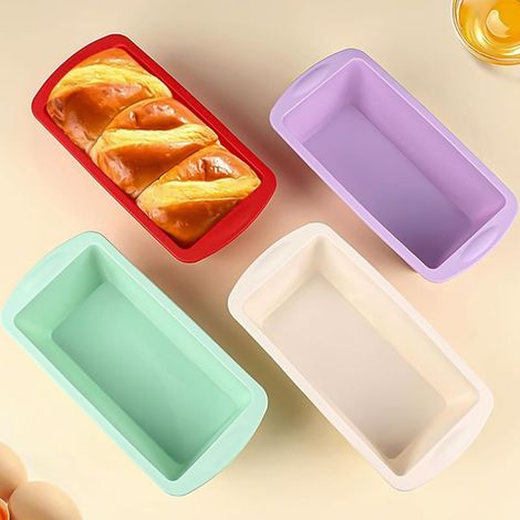 4-teiliges Kuchenform-Set, 20 x 9,5 x 5,5 cm rechteckige Silikonform, antihaftbeschichtete rechteckige Kuchenformen, Zubehör für Heißluftfritteusen, Backutensilien (1/5)