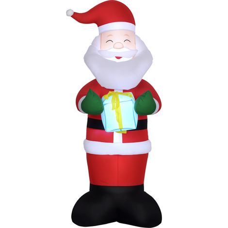 Père Noël Gonflable avec Cadeau, 3 Lumières LED et Pompe Incluse, 77x68x184cm (1/5)