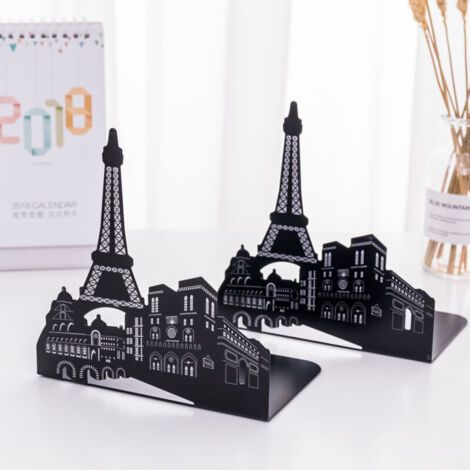 Paire de serre-livres décoratifs - Style européen - En métal - Pour bibliothèque, école, bureau, maison Motif Paris et Tour Eiffel (1/3)
