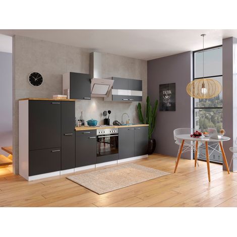 Cuisine Kitchenette Bloc cuisine intégrée Blanc Noir Malia 300 cm Respekta