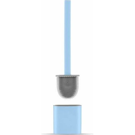 Brosse WC Silicone Plate- Brosse Toilette et Supports, Anti-goutte, Antibactérienne, Balayette WC Ventilée, Séchage Rapide sans Odeur, Balai WC Montage Mural/au Sol, Salle de Bain et WC, Bleu (1/5)