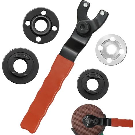 Clé à Molette de Meuleuse D'angle - 8-48mm Clé pour meuleuse d'angle réglable, Clé à Ergots pour Meuleuse d’Angle, Clé à meuleuse d'angle universelle avec clé hexagonale et 4 brides (rouge noir) (1/5)