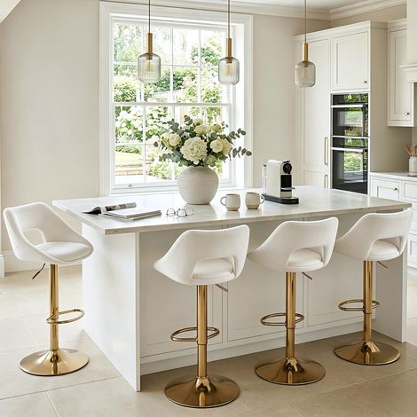 Wahson Bar Stools 4Pcs in Velvet Modern Swivel Counter Chairs with Hollow Backrest for Home Bar Kitchen, White