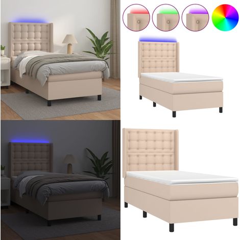 Boxspringbett mit Matratze & LED Cappuccino-Braun 90x190cm - Boxspringbett - Doppelbett - Lederbett - Bettenrahmen - Schlafsystem - Home & Living (1/5)