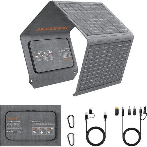 Panneau solaire pliable 40 W 19 V Chargeur solaire portable avec sorties USB C, USB A et DC, mini chargeur de taille livre pour batterie externe, camping, randonnée, voyage en (1/5)