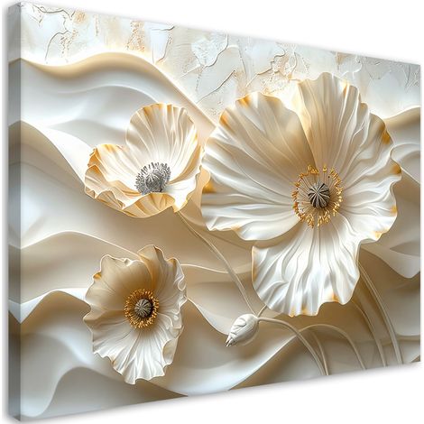 Stampe su Tela, Fiori bianchi su sfondo ondulato - 30x20 (1/2)
