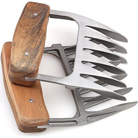 CREA Edelstahl-Bärenkralle für Grill, Fleischwolf-Trenner, Gabel, Fleischkralle mit Holzgriff, die beste Fleischkralle zum Hacken, Ziehen, Tragen, Anheben und