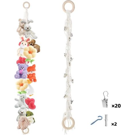 Set di 2 catene portaoggetti in stile boho per giocattoli, organizer da appendere per peluche con 20 clip in metallo, decorazione per la stanza.