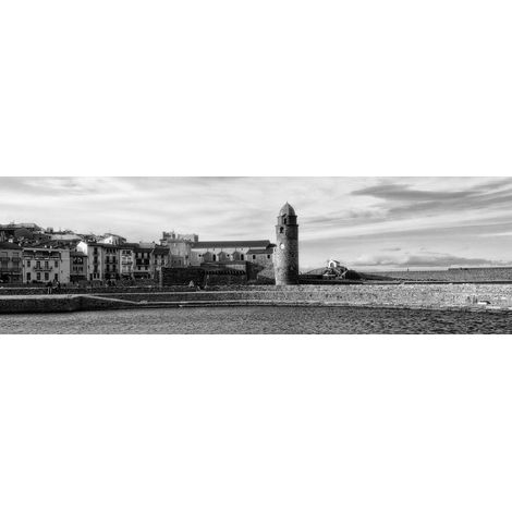 Tableau sur toile Collioure noir et blanc 30x97 cm - Impression sur Toile Murale Décorative - Image imprimée en HD sur Toile - Toile sur Châssis en Bois FSC - Fabriqué en France (1/4)