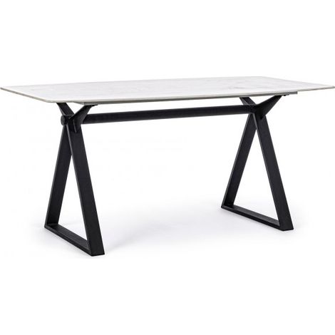 Tavolo bianco acciaio e vetro effetto marmo stile design cm 160x90 (1/5)