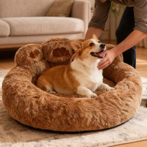 Panier Chien Moyen Taille 70cm, Brun Coussin Chiens Anti Stress Lavable et Antidérapant, Moelleux Lit pour Chien Peluche (1/5)