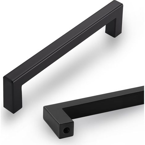 Lot de 10 poignées d'armoire noires mates avec espacement des vis de 160 mm, poignées d'armoire carrées durables et modernes pour armoires de cuisine, chambre à coucher, salle de bain (1/5)