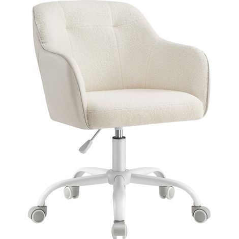 Songmics – Chaise de bureau ergonomique réglable en hauteur – Siège pivotant en peluche respirante – Cadre en acier – Capacité 110 kg – Beige cappuccino