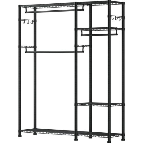 Mophorn Verstellbarer Kleiderständer mit 3 Stangen, 6 Regalen, 8 Haken und 363 kg Tragkraft – Offener Kleiderschrank für Schlafzimmer, Bekleidungsgeschäfte, Garderoben oder Flure