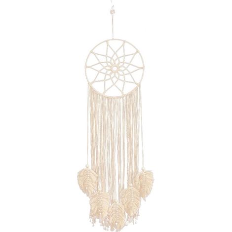 Décoration murale - Suspension murale en macramé - Attrape-rêves pour enfants - Décoration murale d'intérieur - Carillon éolien - Art mural - 30 x 115 cm - Blanc cassé - Corde en coton blanc cassé (1/5)