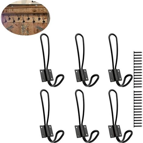 Ganci per ingresso - 6 ganci in stile rustico - Viti in metallo incluse - Nero - Scaffale portaoggetti vintage a doppio strato - Ganci in filo metallico - Grucce appendiabiti (1/5)