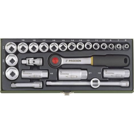 Proxxon – Coffret cliquet et douilles 3/8" (10 mm) – 24 pièces en acier chrome-vanadium – Pour usage intensif – Boîtier de rangement inclus (1/10)