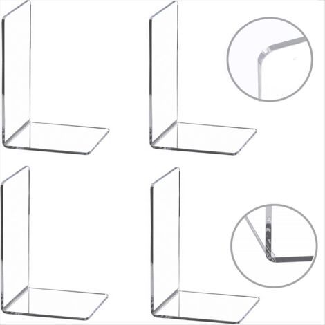 QORVA-Lot de 4 Pièces Serre-Livres en Acrylique Transparent avec Autocollants antidérapants pour Chambre à Coucher, bibliothèque, Bureau, école et Bureau(2 Paires) (1/4)