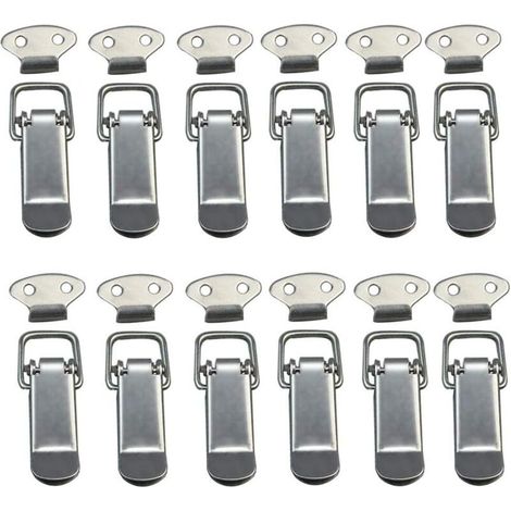 Attache Capot 12 Pièces, Fermeture à Levier, Loquet à Ressort,Loquet à Bascule Fermoir à Ressort avec Crochet Fermeture à Ressort en Acier Inoxydable pour Coffret, Boîte, Tiroir, Armoire (1/4)