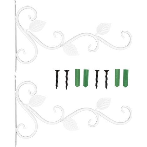 2 Crochets Mural en Fer Forgé Style Européen pour Pots de Fleurs - Décoration Jardin (Blanc) (1/5)