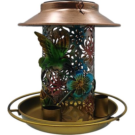 Mangeoire À Oiseaux - Solaire Avec Lampe LED - En Fer Forgé - Suspension Extérieure - 18 cm - 388 g (1/5)
