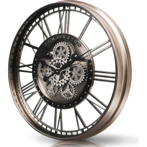 Grande horloge murale de 70 cm avec engrenage mobile, vintage, rétro, industrielle, en métal, horloge murale, chiffres romains pour chambre, maison, bureau, école (bronze gris vintage) (1/5)