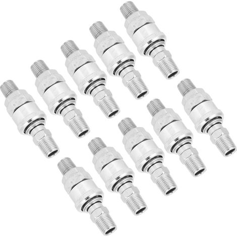 Lot de 10 raccords pour compresseur d'air à verrouillage automatique de type C (mâle/femelle) avec dégagement rapide pour tuyau en PU (1/5)