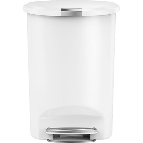 Poubelle de Cuisine 50 L, Semi-Ronde, avec Pédale Robuste, Technologie Lid Shox®, Verrou Coulissant Sécurisé, Code de Sacs Poubelle sur Mesure, Plastique, Blanc (1/3)