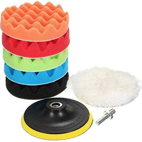 Kit d'éponge de polissage avec adaptateur de forage et tampons d'épilation en laine, jeu de 8 tampons de polissage pour la voiture, polisseuse et cirage,Convient pour tous les types de polissage, tels (1/5)
