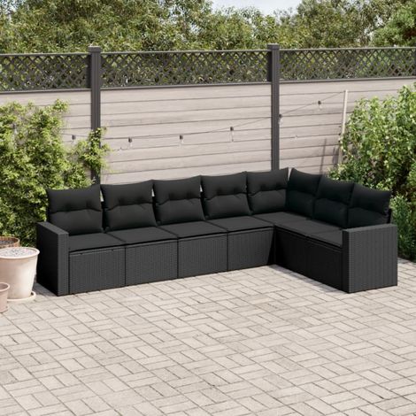vidaXL Salon de jardin 7 pcs avec coussins noir résine tressée (1/4)