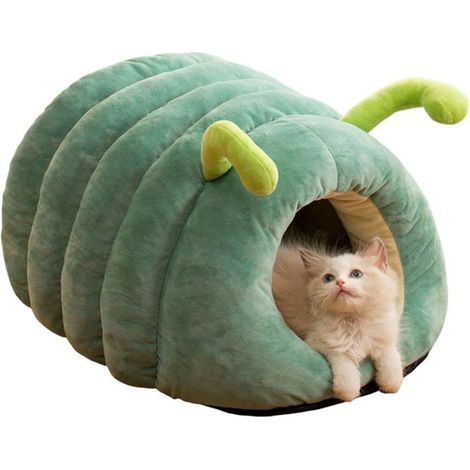 Lit pour Chat nid pour Animaux de Compagnie Chenille de Dessin animé Doux Chaud épais Maison pour Chat Pliable 19, 7x15, 7x11, 8 (1/5)